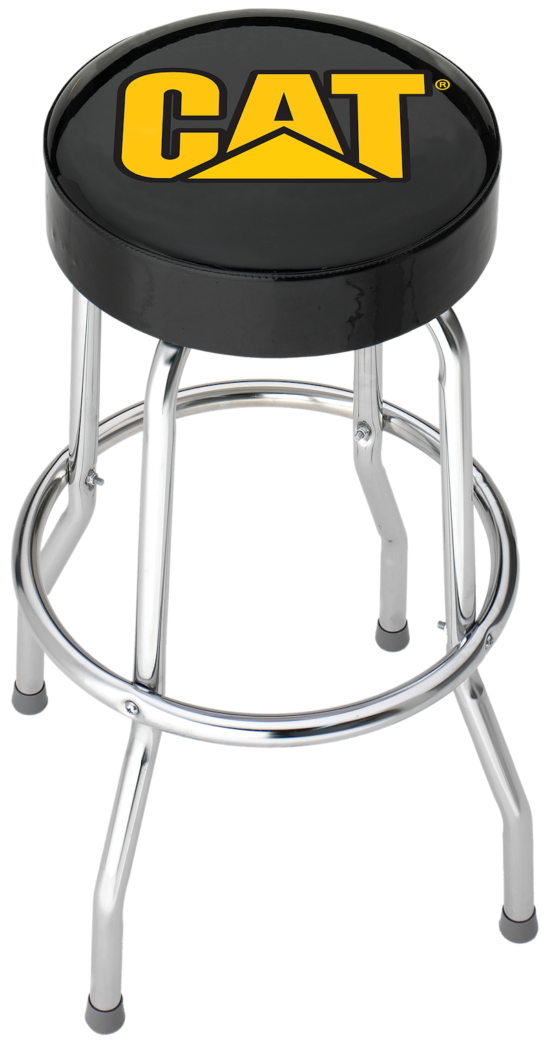 PLASTICOLOR CAT LOGO GARAGE STOOL 004776R01 Round Vinyl Seat Non-Swivel Black