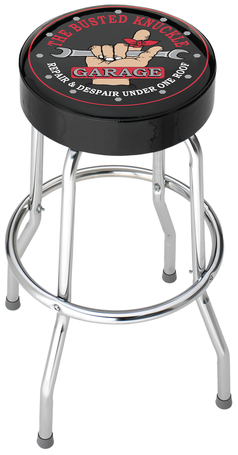 PLASTICOLOR BUSTED KNUCKLE GARAGE STOOL 004753R01 Round Vinyl Seat Non-Swivel