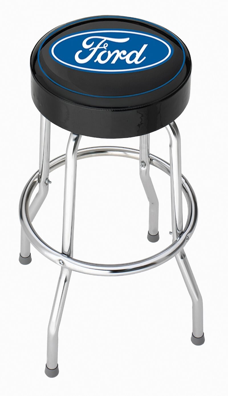 PLASTICOLOR BLUE FORD LOGO GARAGE STOOL 004751R01 Round Vinyl Seat Non-Swivel