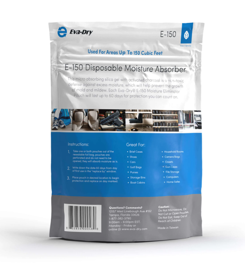 Eva-Dry E150 Dehumidifier Silica Gel/ Activated Charcoal Technology 2 Pouches - Image 3