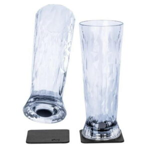 Silwy Drinkware Magnetic Plastic Beer Glasses with Metal Nano Gel Pads - Clear - Set of 2