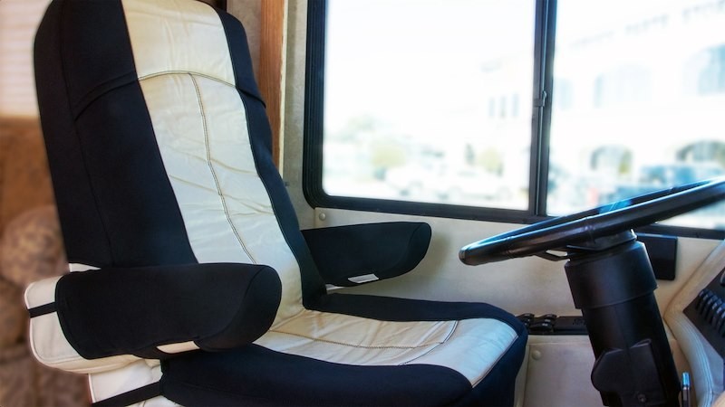 RV Designer C895 Seat Cover Fit Co-Pilot Seats Padded FMVSS 302 Standard Blk/Tan - Image 4