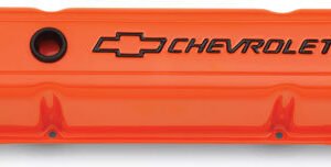 PROFORM SBC Valve Covers Tall w/Baffle Orange 141-784 Bowtie Logo Steel