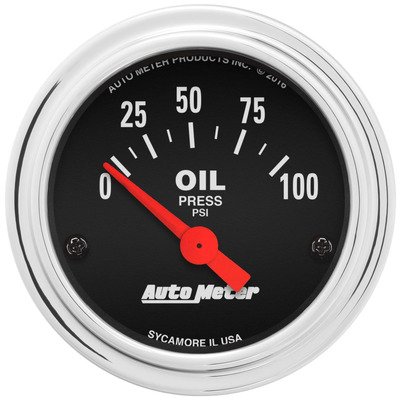 AUTOMETER 0-100 OIL PRESSURE GAUGE Traditional Chrome 25 PSI 2-1/16 in Red 2522